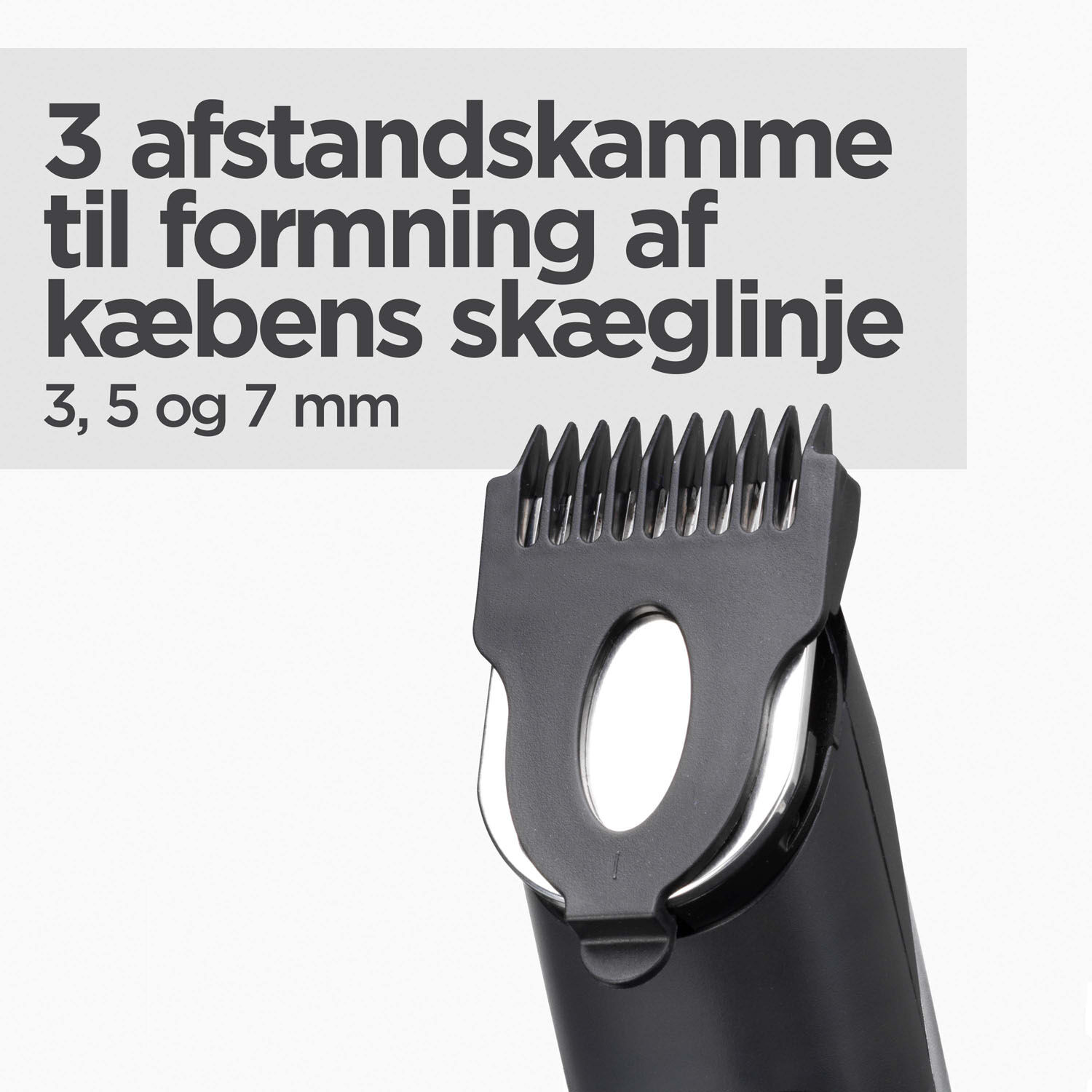 3 afstandskamme til formning af k&aelig;bens sk&aelig;glinje (3, 5 og 7 mm)
